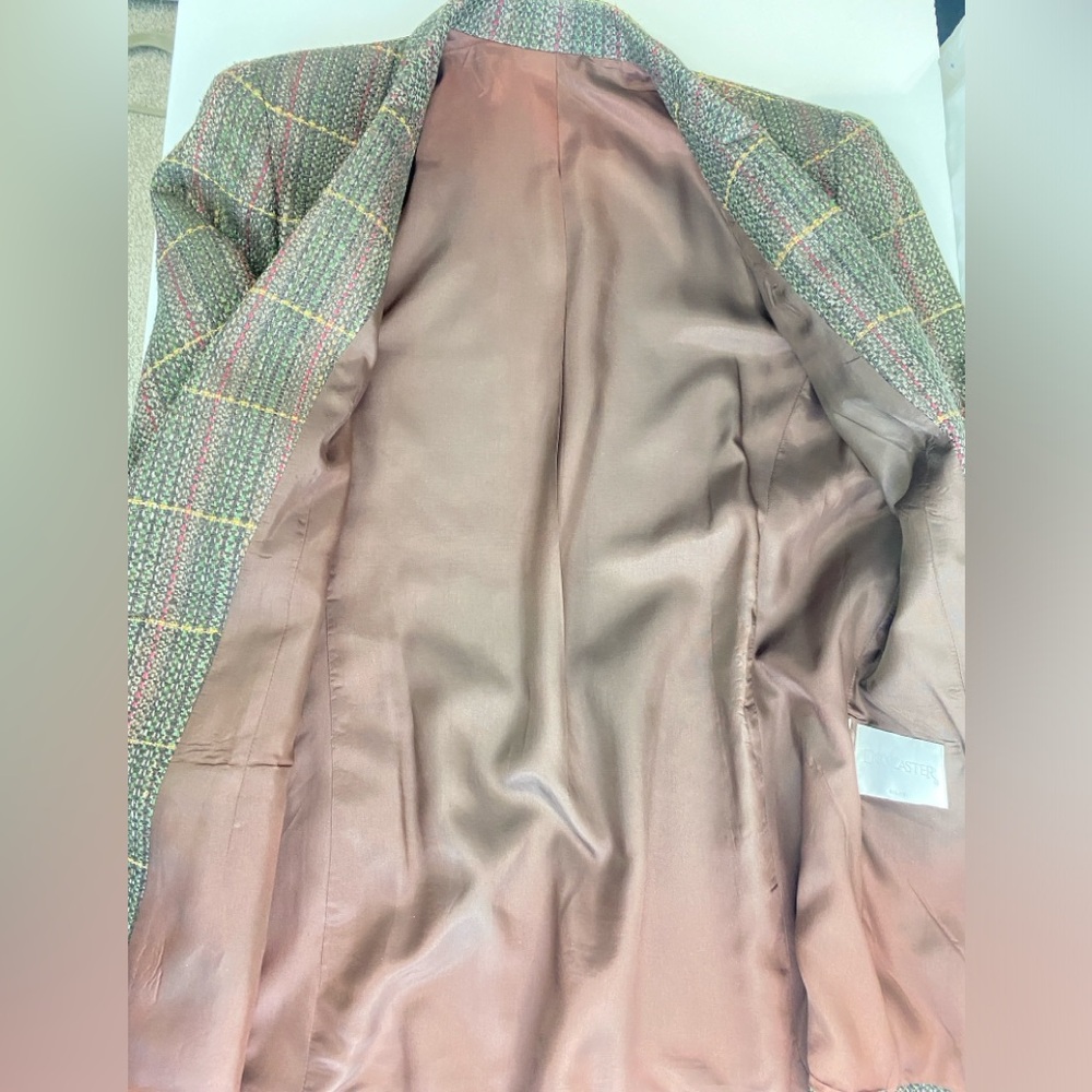 Doncaster Vintage 80s 100% Silk Brown Tweed Multicolor Plaid Longline Blazer 8 - Picture 14 of 17